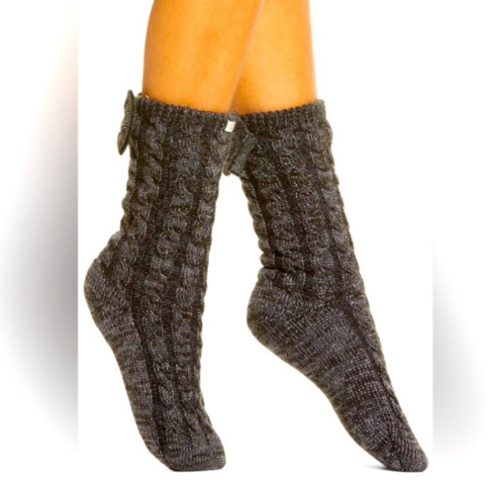 UGG Laila Fleece Lined Bow Socks gray sparkle